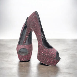 NWOT Brian Atwood Bambola Burgundy Sparkle Peep Toe Pumps Women's Size 8